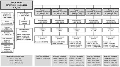 The impact of SARS-CoV-2 on healthcare workers of a large University Hospital in the Veneto Region: risk of infection and clinical presentation in relation to different pandemic phases and some relevant determinants